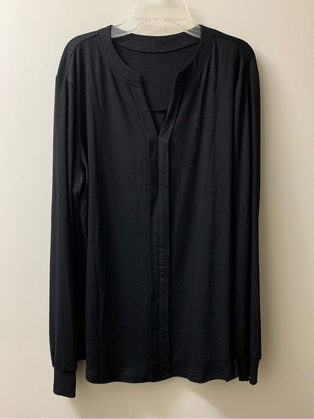 NWT Micoson Black V-Neck Long Sleeve Blouse Office Career Top Size XL